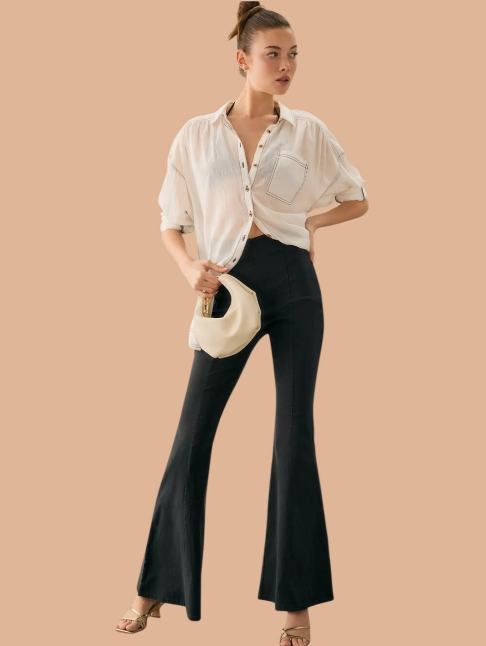 Anthropologie Maeve Slim Trumpet Flare Pants Black Size 12
